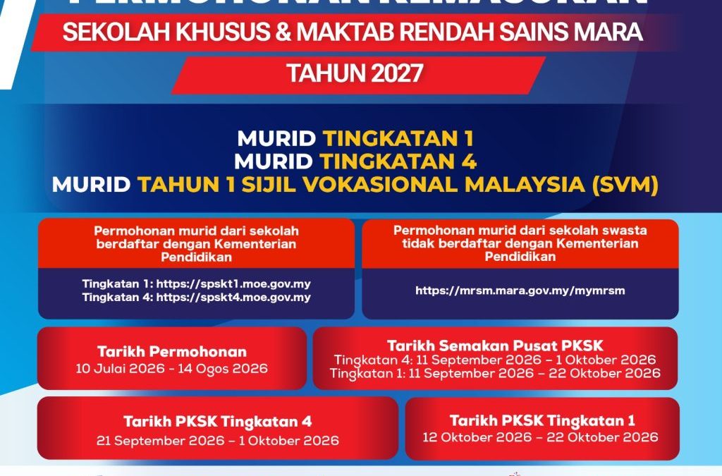 Permohonan Pentaksiran Kemasukan Sekolah Khusus (PKSK) bagi kemasukan Tahun 2027 kini dibuka